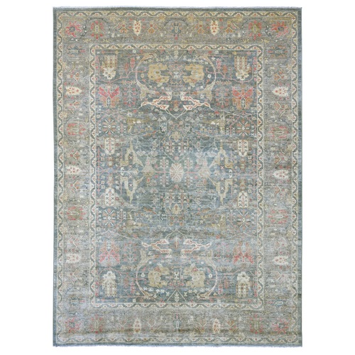 Charcoal Gray, Peshawar with Bijar Garus Design, Hand Knotted, High Mountain Wool, Densely Woven, Oriental 