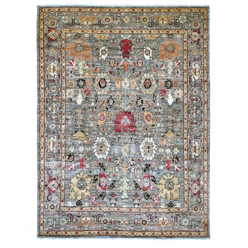 Sonic Gray, Peshawar with Oushak Design, All Over Leaf Pattern, Hand Knotted, Vegetable Dyes, 100% Wool, Oriental 