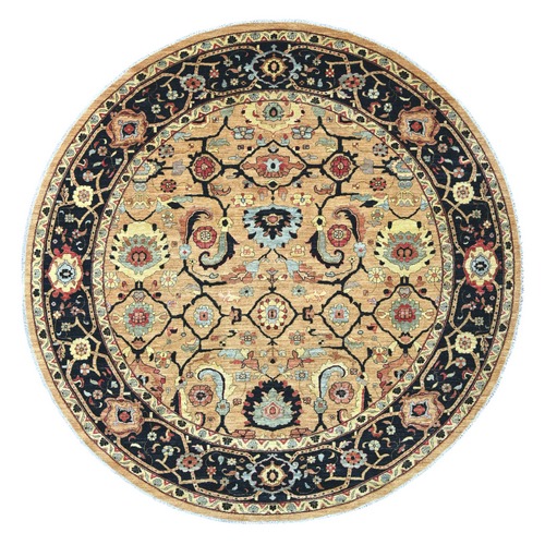 Amber Brown, Peshawar with Ziegler Mahal Design, Hand Knotted, High Mountain Wool, Denser Weave, Round, Oriental 