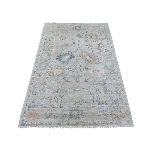 Misty Gray, Afghan Angora Oushak with All Over Leaf Design, Hand Knotted, 100% Wool, Vegetable Dyes, Oriental 