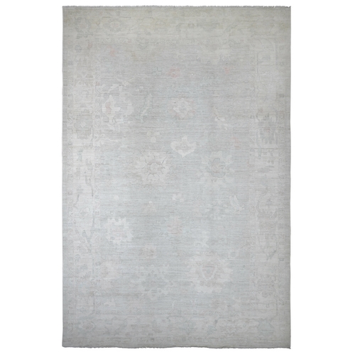 Light Gray, Afghan Angora Oushak with All Over Leaf Design, Hand Knotted, 100% Wool, Vegetable Dyes, Oversized, XL, Oriental 