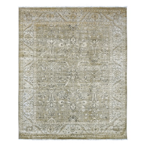 Olive Green, Afghan Peshawar with Ziegler Mahal All Over Design, High Mountain Wool, Hand Knotted, Denser Weave, Oriental 