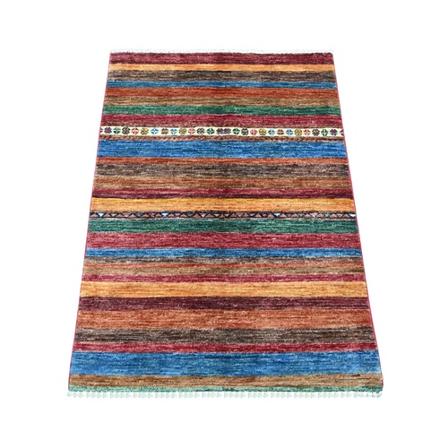 Colorful, Natural Wool, Hand Knotted, Vegetable Dyes, Afghan Super Kazak with Khorjin Design, Sample, Mat, Oriental 