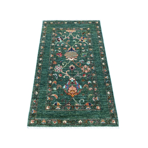Forest Green, Vegetable Dyes, Hand Knotted, Afghan Sultani with Pomegranate Design, Denser Weave, Soft Wool, Oriental 