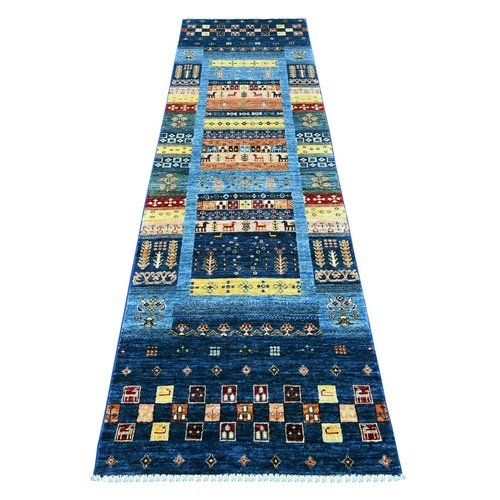 Navy Blue, Hand Knotted, Vegetable Dyes, Fine Kashkuli Gabbeh with Small Animal Figurines, Soft Wool, Runner, Oriental 