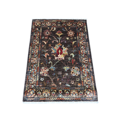 Chocolate Brown, Hand Knotted, Afghan Sultani with All Over Floral Pattern, Denser Weave, Vegetable Dyes, Soft Wool, Oriental 
