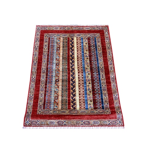 Berry Red, Hand Knotted, Vegetable Dyes, Afghan Super Kazak with Shawl Design, Pure Wool, Sample, Mat, Oriental 