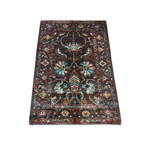 Chocolate Brown, Hand Knotted, Natural Dyes, Soft and Vibrant Wool, Afghan Sultani, All Over Floral Pattern, Sample, Mat, Oriental 