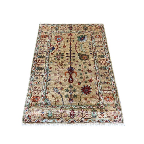 Light Brown, Soft and Vibrant Wool, Hand Knotted, Natural Dyes, Afghan Sultani, All Over Floral Pattern, Oriental 