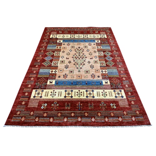 Berry Red, Natural Wool, Vegetable Dyes, Fine Kashkuli Gabbeh with Small Animal Figurines, Hand Knotted, Oriental 