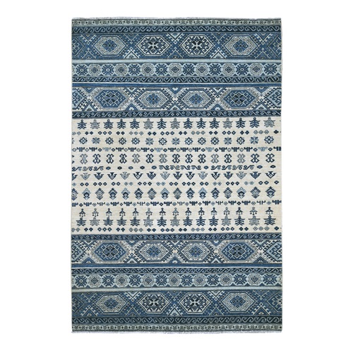 Pewter Gray, Vegetable Dyes, Natural Wool, Hand Knotted, Afghan Super Kazak with Khorjin Design, Oriental 