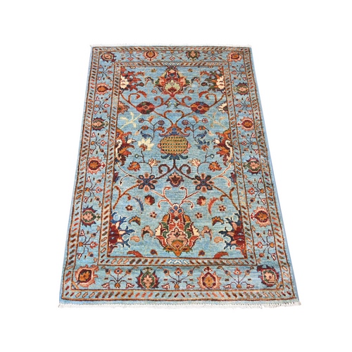 Sky Blue, Vegetable Dyes, Afghan Sultani with Pomegranate Design, Denser Weave, Hand Knotted, Soft Wool, Sample, Mat, Oriental Rug
 