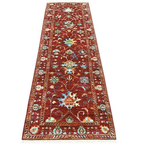 Rust Red, Vegetable Dyes, Afghan Sultani with All Over Floral Pattern, Denser Weave, Hand Knotted, Soft Wool, Runner, Oriental 
