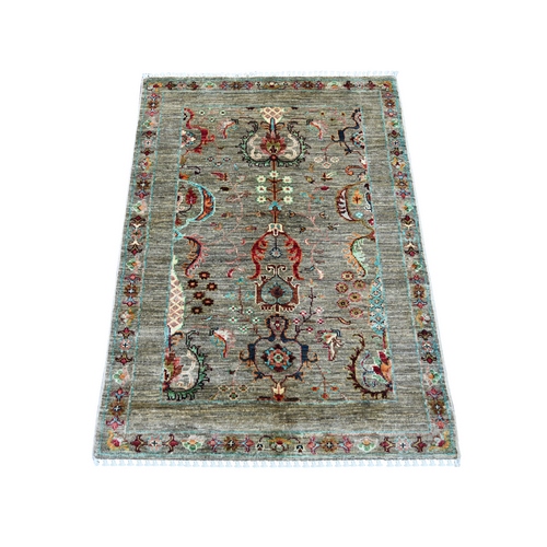 Stone Gray, Denser Weave, Soft Wool, Vegetable Dyes, Afghan Sultani with All Over Design, Hand Knotted, Sample, Mat, Oriental 