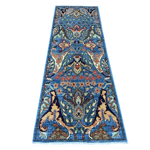 Marlin Blue, Bijar Garus Design, Hand Knotted, High Mountain Wool, Aryana Grade, Soft Pile, Vegetable Dyes, Densely Woven, Runner, Oriental 