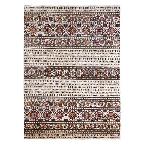 Linen White, Pure Wool, Hand Knotted, Afghan Super Kazak with Khorjin Design, Vegetable Dyes, Oriental 