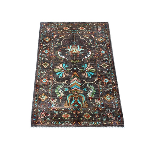 Chocolate Brown, Hand Knotted, Soft Wool, Vegetable Dyes, Afghan Sultani with All Over Floral Pattern, Denser Weave, Sample, Mat, Oriental 