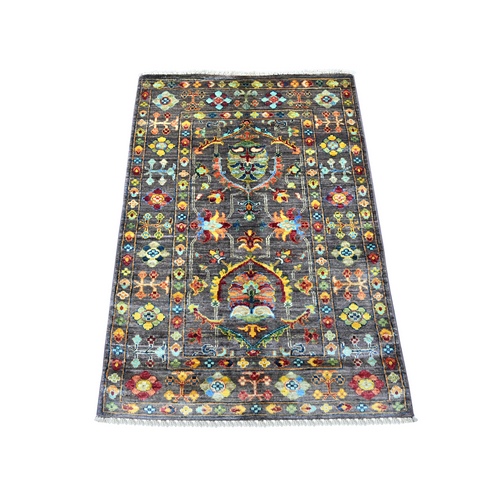 Stone Gray, Denser Weave, Soft Wool, Vegetable Dyes, Afghan Sultani with All Over Floral Pattern, Hand Knotted, Sample, Mat, Oriental 