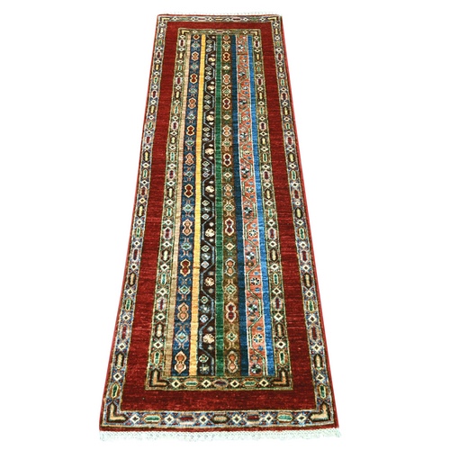 Rust Red, Vegetable Dyes, Natural Wool, Hand Knotted, Afghan Super Kazak with Shawl Design, Narrow Runner, Oriental 