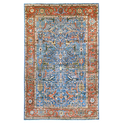 Marlin Blue, Peshawar with Bijar Garus Design, Hand Knotted, High Mountain Wool, Aryana Grade, Soft Pile, Vegetable Dyes, Densely Woven, Oriental 
