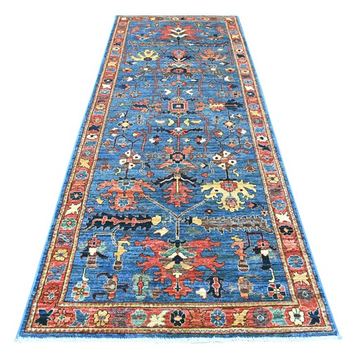 Marlin Blue, Heriz All Over Design, Aryana Collection, High Mountain Wool, Hand Knotted, Soft Pile, Densely Woven, Vegetable Dyes, Wide Runner, Oriental 
