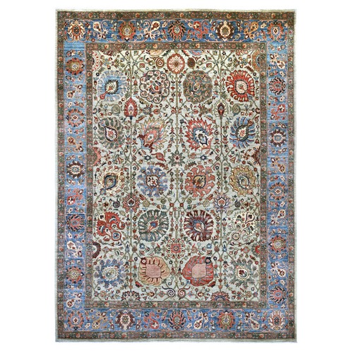 Greenish Gray, Northwest Persian All Over Design, Aryana Grade, Hand Knotted, Vegetable Dyes, Soft Pile, High Mountain Wool, Densely Woven, Oriental 