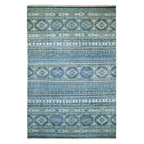 Misty Gray, Vegetable Dyes, Pure Wool, Hand Knotted, Afghan Super Kazak with Khorjin Design, Oriental 