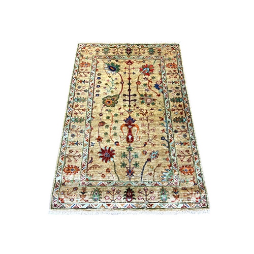 Pale Ivory, Soft Wool, Vegetable Dyes, Afghan Sultani with All Over Design, Denser Weave, Hand Knotted, Oriental 