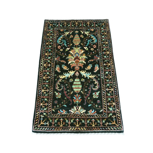 Midnight Black, Hand Knotted, Denser Weave, Soft Wool, Vegetable Dyes, Afghan Sultani with All Over Floral Pattern, Sample, Mat, Oriental 