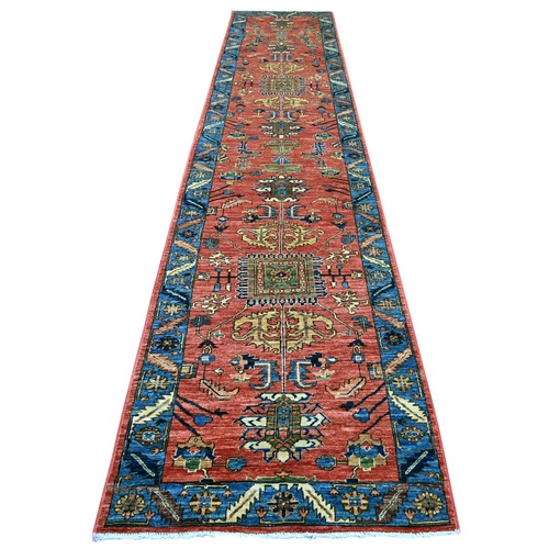 Amber Orange, Aryana Collection, Heriz All Over Design, Hand Knotted, High Mountain Wool, Soft Pile, Vegetable Dyes, Densely Woven, XL Runner, Oriental 