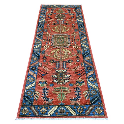 Amber Orange, Heriz All Over Design, Aryana Grade, Hand Knotted, High Mountain Wool, Soft Pile, Vegetable Dyes, Densely Woven, Runner, Oriental 