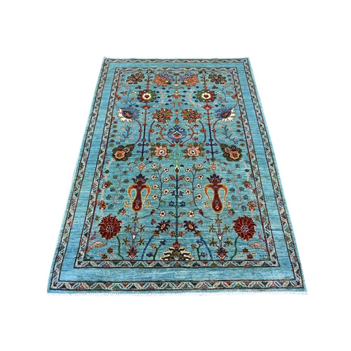 Light Blue, Afghan Sultani with All Over Floral Pattern, Denser Weave, Soft Wool, Vegetable Dyes, Hand Knotted, Oriental 