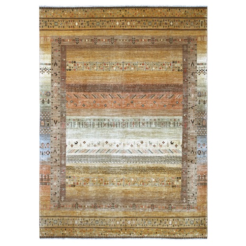 Golden Brown, Fine Kashkuli Gabbeh with Small Animal Figurines, Hand Knotted, Soft Wool, Vegetable Dyes, Oriental 