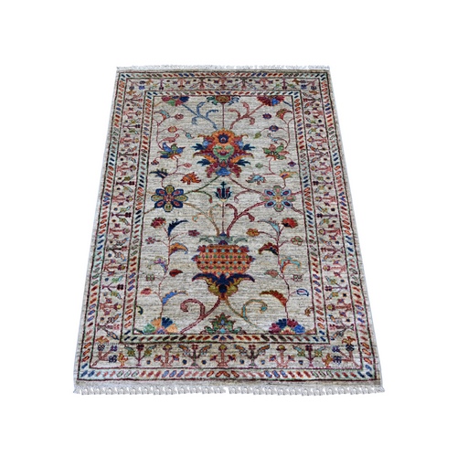 Cloud Gray, Soft Wool, Hand Knotted, Vegetable Dyes, Afghan Sultani with Pomegranate Design, Denser Weave, Sample, Mat, Oriental Rug
 