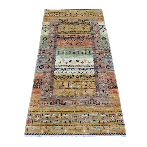 Golden Yellow, Fine Kashkuli Gabbeh with Small Animal Figurines, Hand Knotted, Soft Wool, Vegetable Dyes, Runner, Oriental 