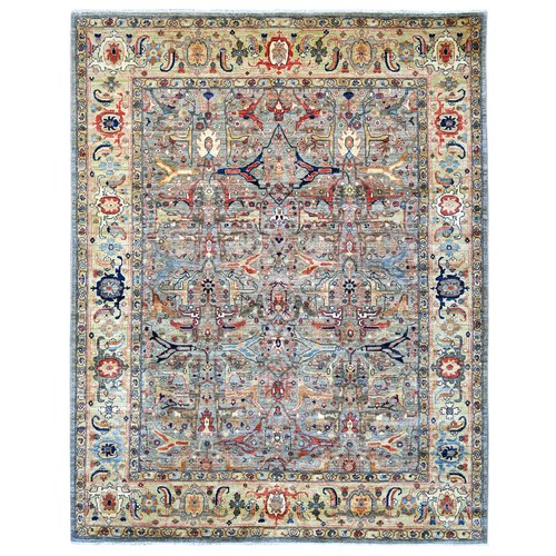 Spanish Gray, Peshawar with Bijar Garus Design, Hand Knotted, Vegetable Dyes, Densely Woven, 100% Wool, Oriental 