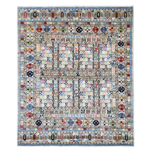 Cloud Gray, Afghan Ersari with Hutchlu Design, Reimagined, Vegetable Dyes, Hand Knotted, Denser Weave, Soft Wool, Oriental 