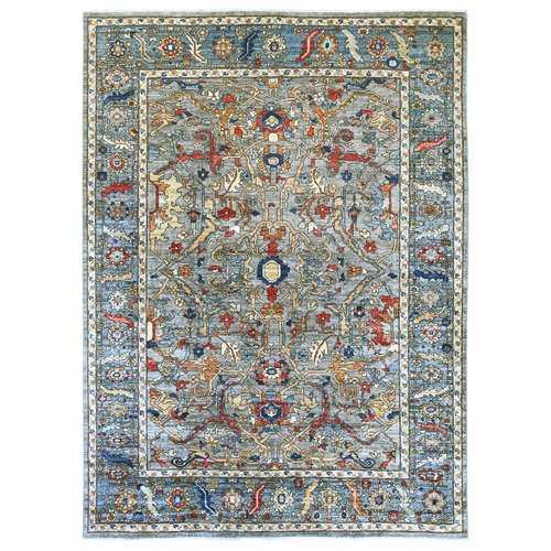 Misty Gray, Peshawar with Bijar Garus Design, Hand Knotted, Vegetable Dyes, Densely Woven, 100% Wool, Oriental 