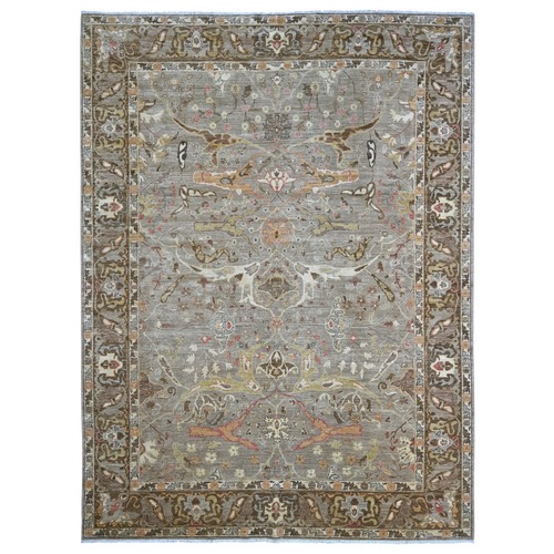 Fossil Gray, Hand Knotted, Peshawar with Bijar Garus Design, Vegetable Dyes, Densely Woven, 100% Wool, Oriental 