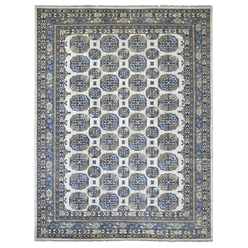 Pearl White, Afghan Ersari with Elephant Feet Design, Hand Knotted, Natural Dyes, Pure Wool, Oriental 