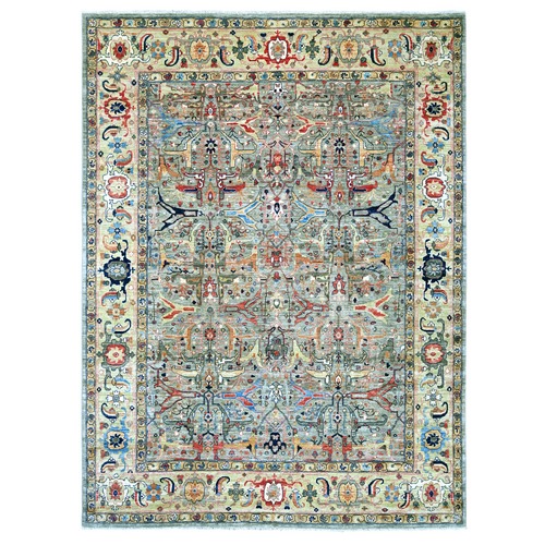 Spanish Gray, Peshawar with Bijar Garus Design, Hand Knotted, Vegetable Dyes, Densely Woven, 100% Wool, Oriental 