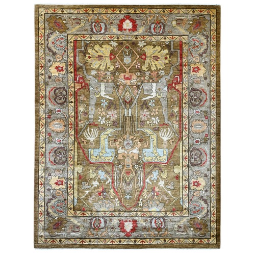 Coffee Brown, Peshawar with Bijar Garus Design, Hand Knotted, Vegetable Dyes, Densely Woven, 100% Wool, Oriental 