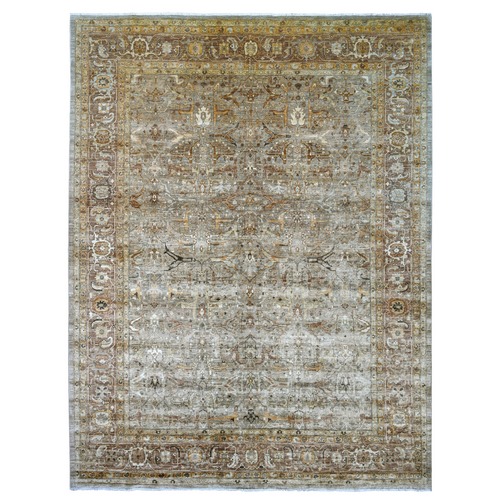 Stone Gray, Peshawar with Bijar Garus Design, Hand Knotted, Natural Dyes, Densely Woven, 100% Wool, Oversized, XL, Oriental 