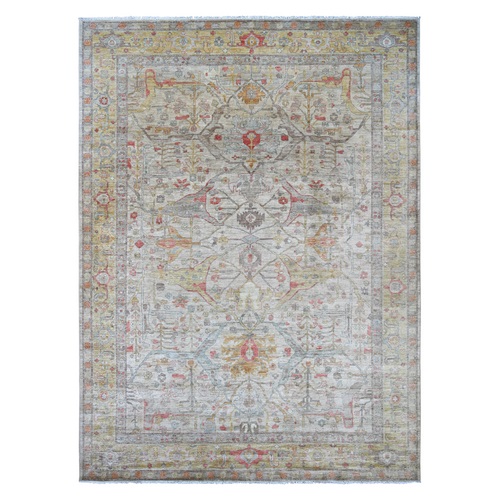 Stone Gray, Peshawar with Bijar Garus Design, Hand Knotted, Vegetable Dyes, Densely Woven, 100% Wool, Oriental 