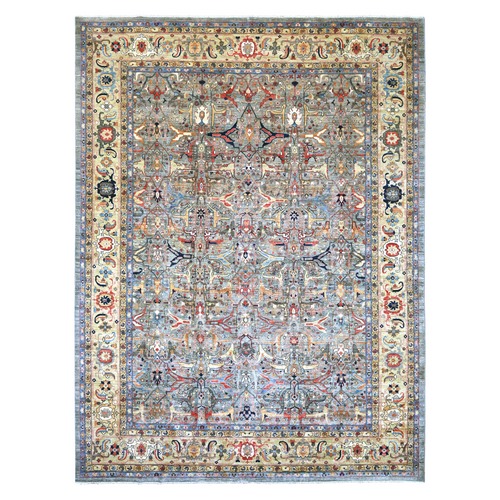 Sonic Gray, Peshawar with Bijar Garus Design, Hand Knotted, Vegetable Dyes, Densely Woven, 100% Wool, XL, Oversized, Oriental 