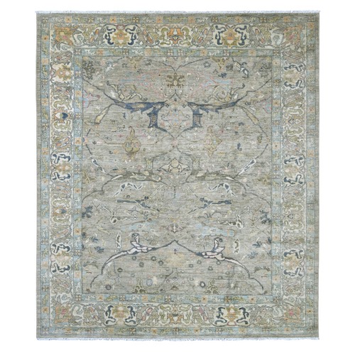 Stone Gray, Hand Knotted, Peshawar with Bijar Garus Design, Natural Dyes, Densely Woven, 100% Wool, Oriental 