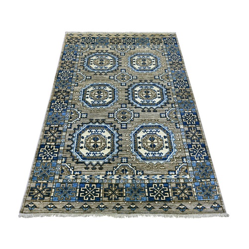 Fossil Gray, Afghan Ersari with Elephant Feet Design, Hand Knotted, Vegetable Dyes, Pure Wool, Oriental 