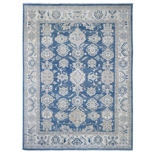 Carolina Blue, Vintage Look Kazak with All Over Geometric Motifs, Hand Knotted, 100% Wool, Natural Dyes, Oriental 