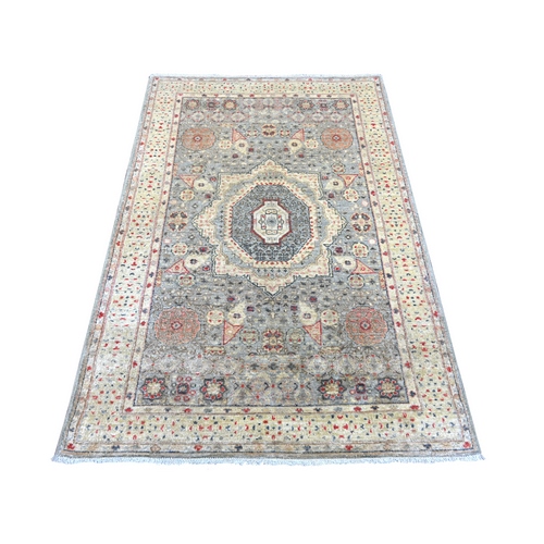 Misty Gray, 14th Century Mamluk Dynasty Pattern with Star Medallion Design, Hand Knotted, High Mountain Wool, Vegetable Dyes, Oriental 