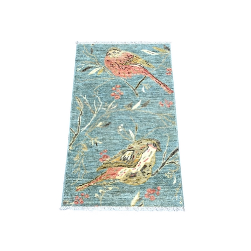 Misty Gray, Sparrows on the Tree, Peshawar, Soft to the Touch, Finely Hand Knotted, High Mountain Wool, Mat, Sample, Oriental 